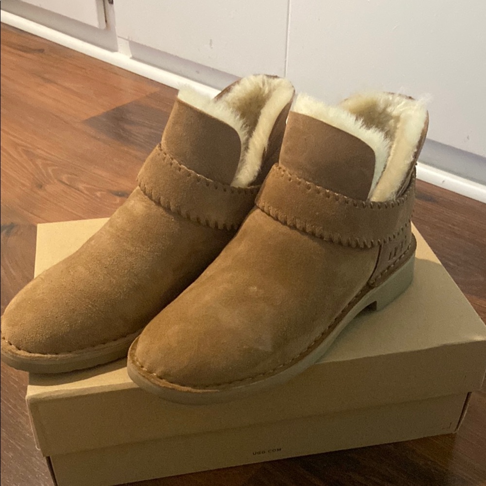 UGG 🤎Brown Suede Ankle Boots with Fur Lining